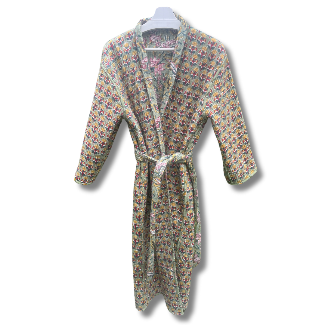 Quilted Hand Block Printed Bath Robe -Blom – Earthy Finds