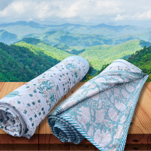 Janat-Reversible Summer Blanket ( Dohar) Hand Block Printed