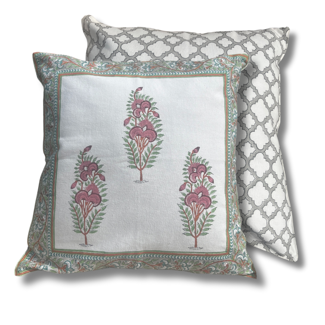 2 Cushions Reversible Print - Hand Block Printed (Loh)