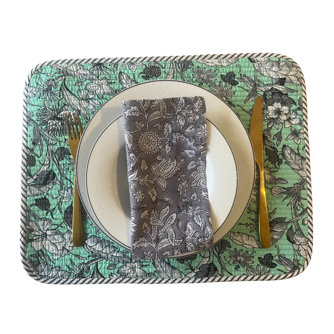 Table Mats (Reversible design) with Napkins Hand Block Printed -Emer