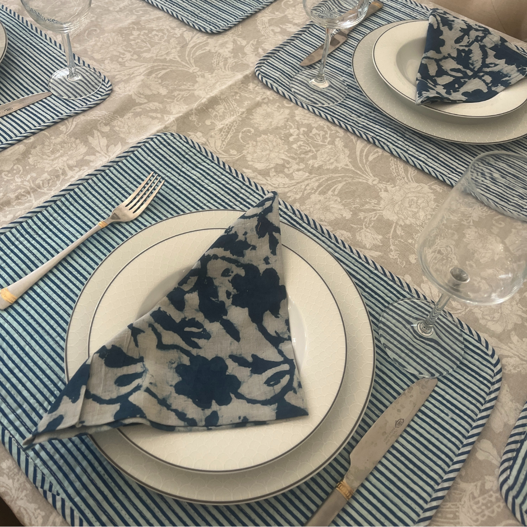 Table Mats (Reversible design) with Napkins Hand Block Printed -Dharti