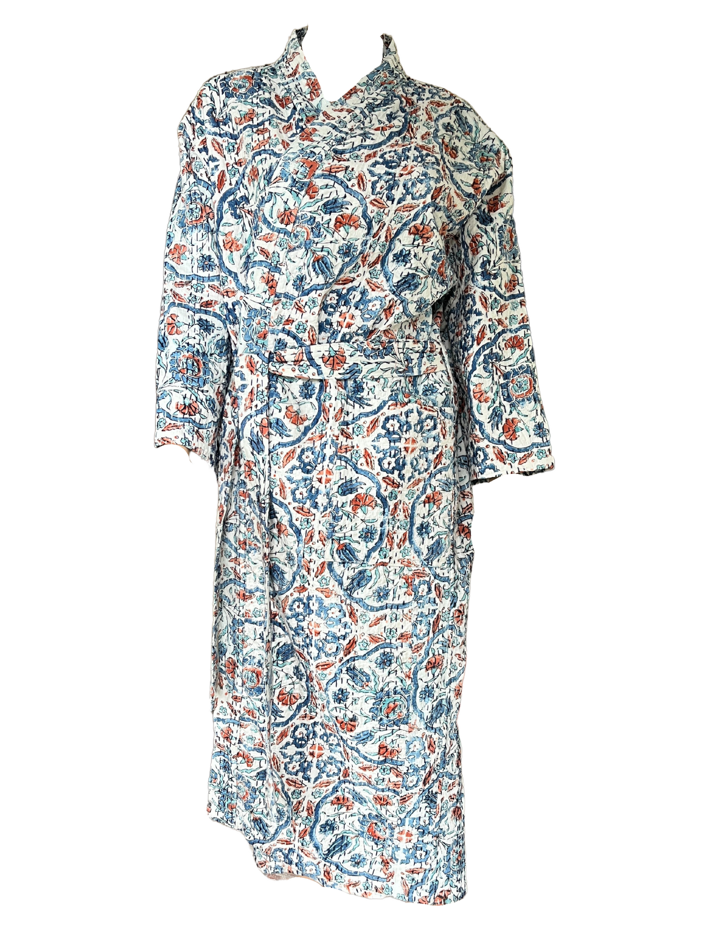 Dressing  Gown Hand Block Printed - Kantha