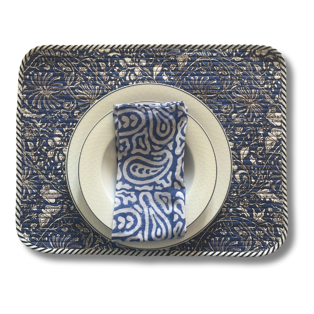 Table Mats (Reversible design) with Napkins Hand Block Printed -Asma