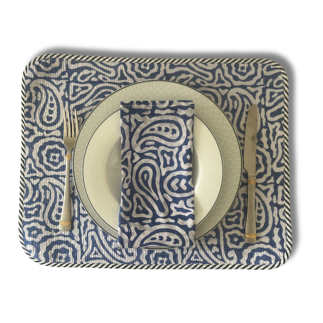 Table Mats (Reversible design) with Napkins Hand Block Printed -Asma