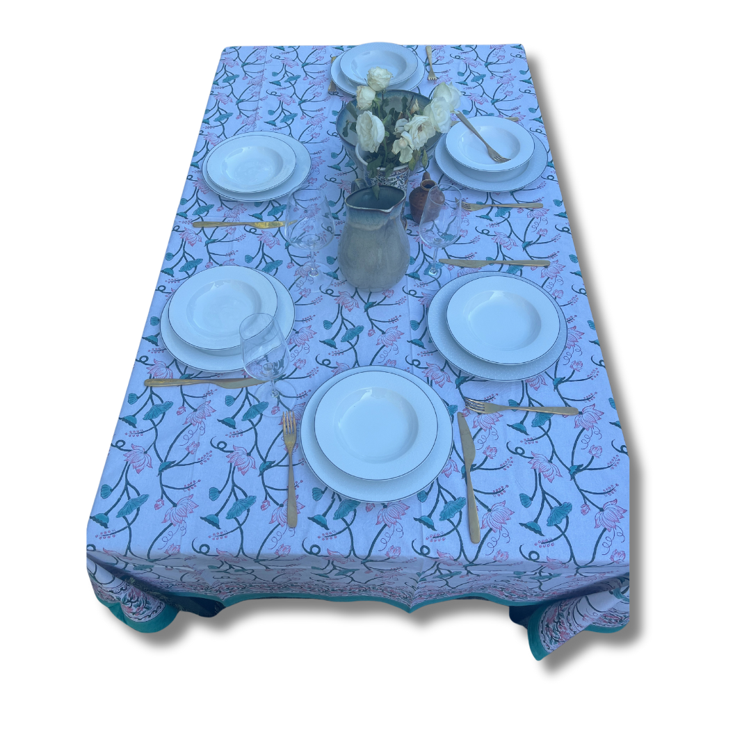 Hand Block Printed Table Cover (Lotus)