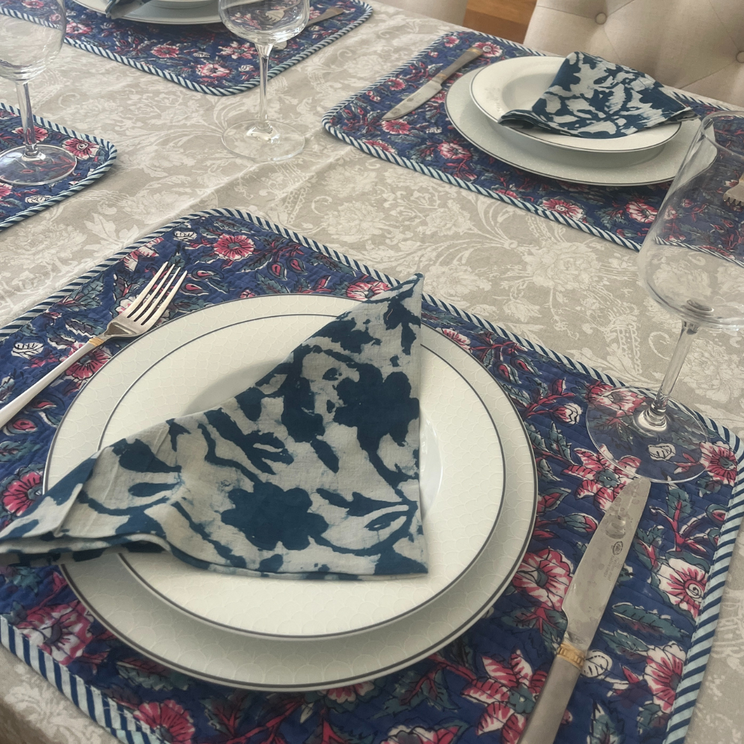 Table Mats (Reversible design) with Napkins Hand Block Printed -Dharti