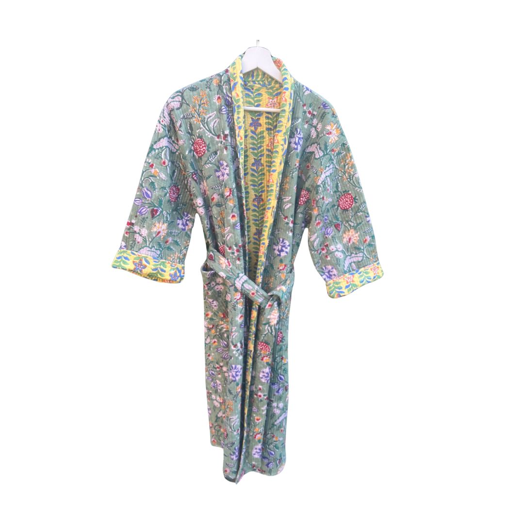 Quilted Hand Block Printed Bath Robe