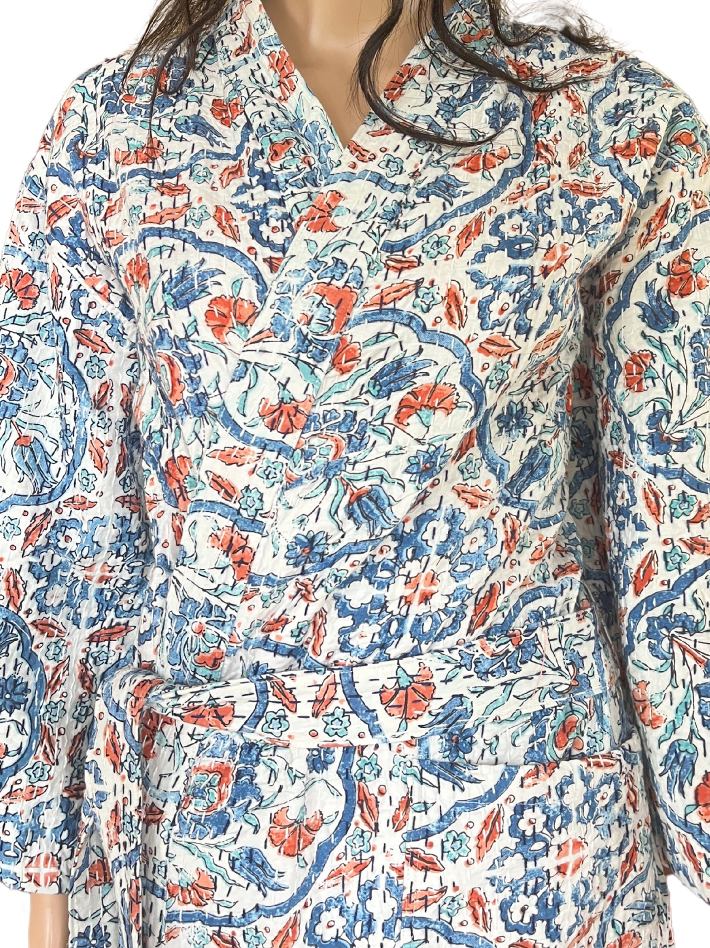 Dressing  Gown Hand Block Printed - Kantha
