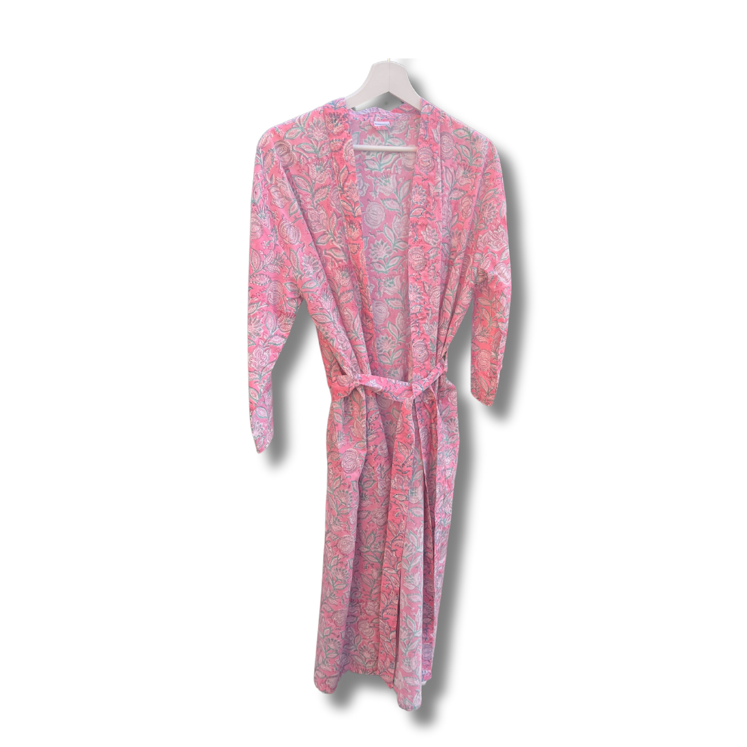 Dressing  Gown Hand Block Printed - Suza