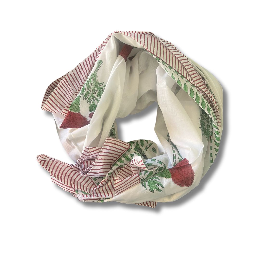 Poppy- 100% Cotton Hand Block Printed Scarf