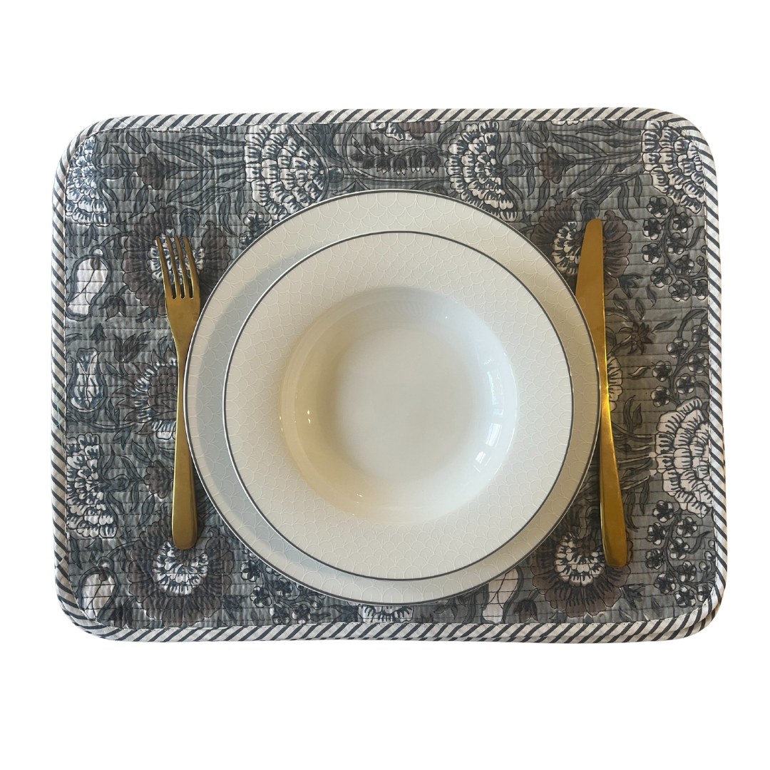 Table Mats (Reversible design) with Napkins Hand Block Printed -Emer