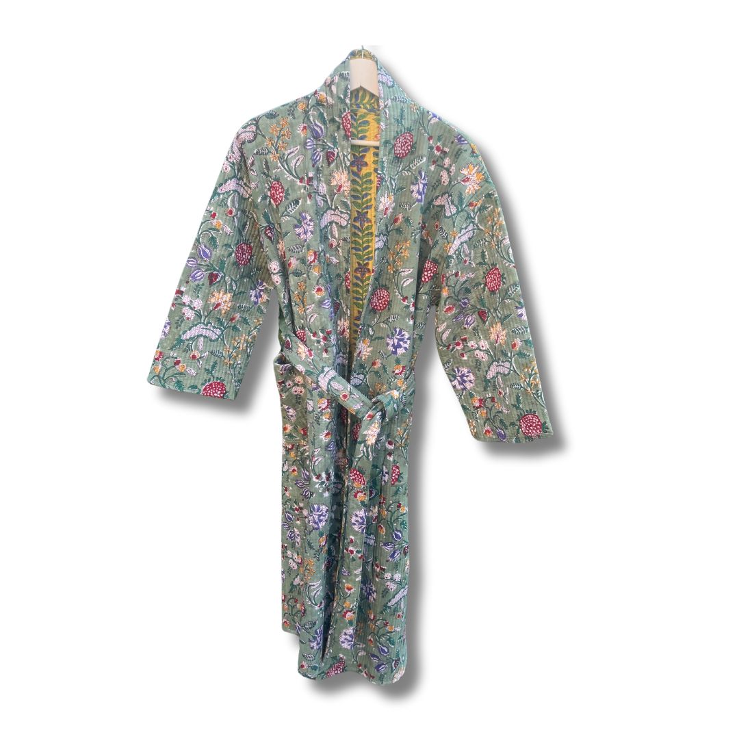 Quilted Hand Block Printed Bath Robe