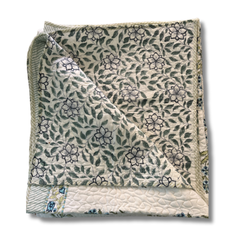 Reversible Bed Cover with 2 Pillow Case- Hand Block Printed (Jaal)