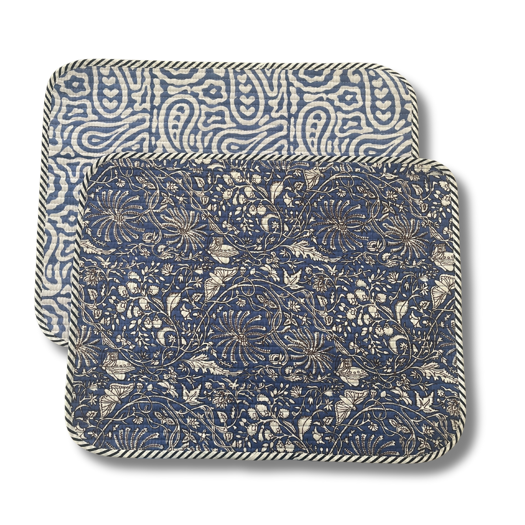 Table Mats (Reversible design) with Napkins Hand Block Printed -Asma