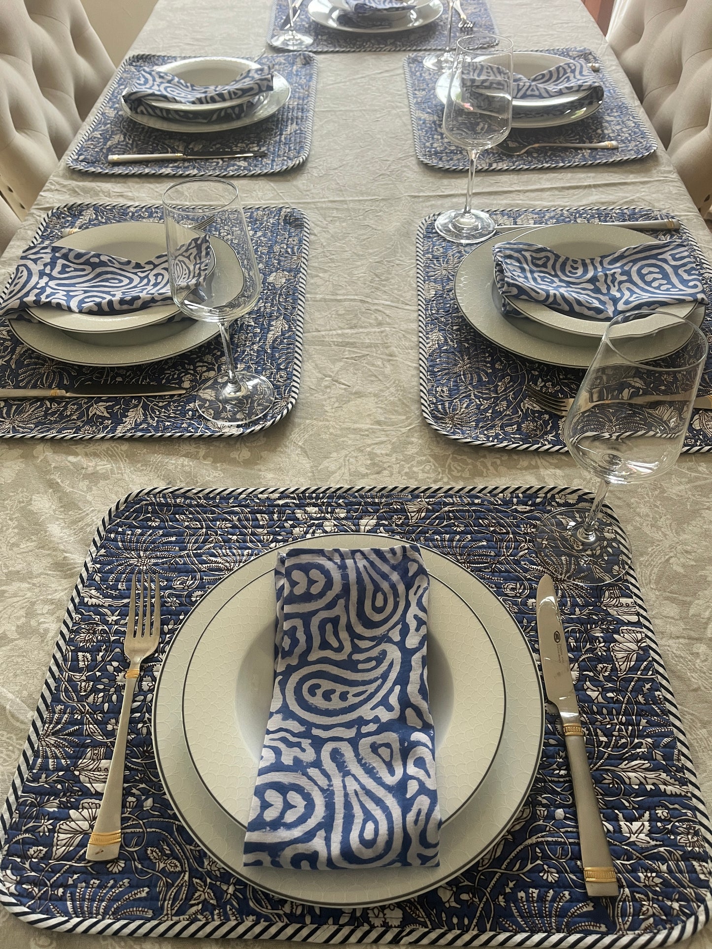 Table Mats (Reversible design) with Napkins Hand Block Printed -Asma