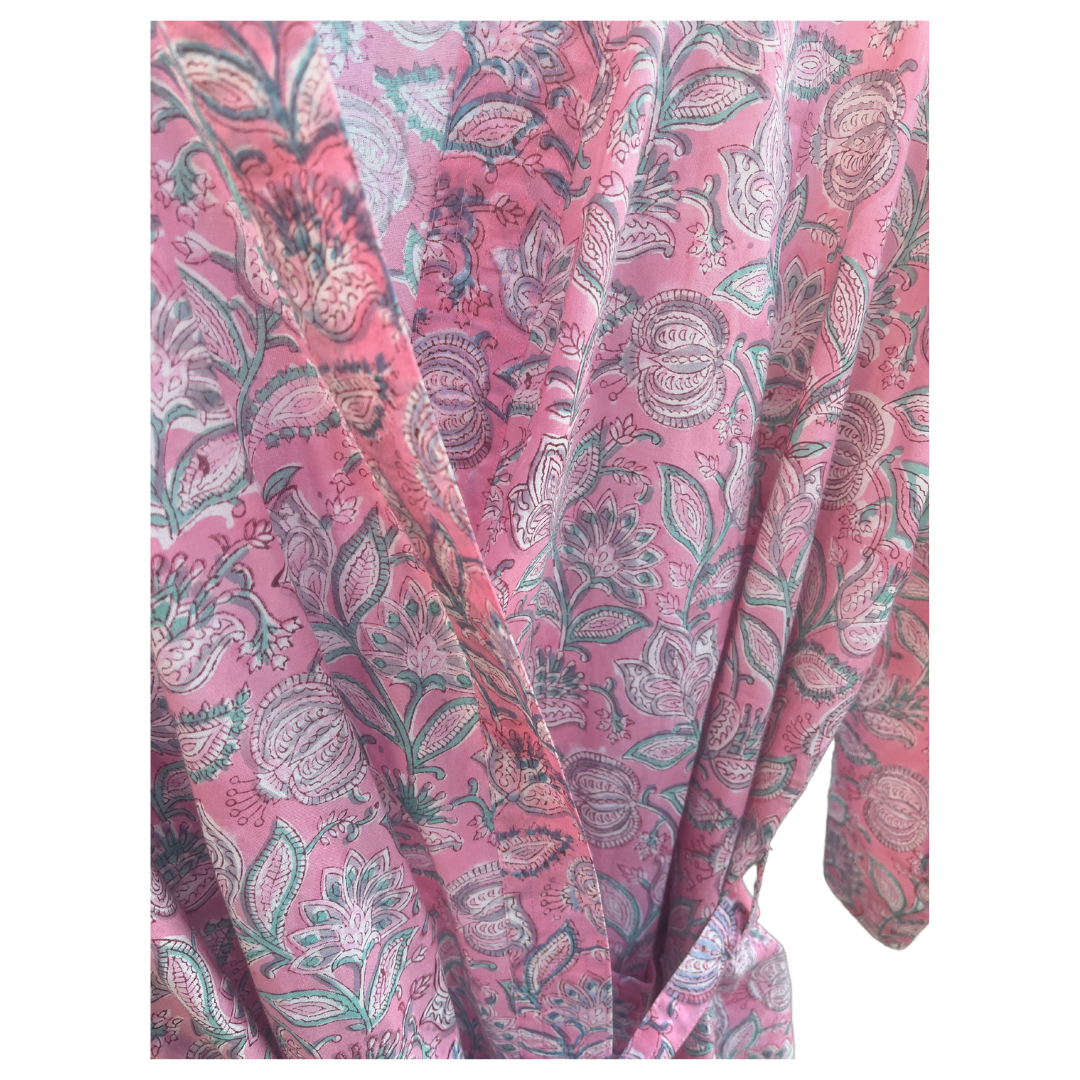 Dressing  Gown Hand Block Printed - Suza