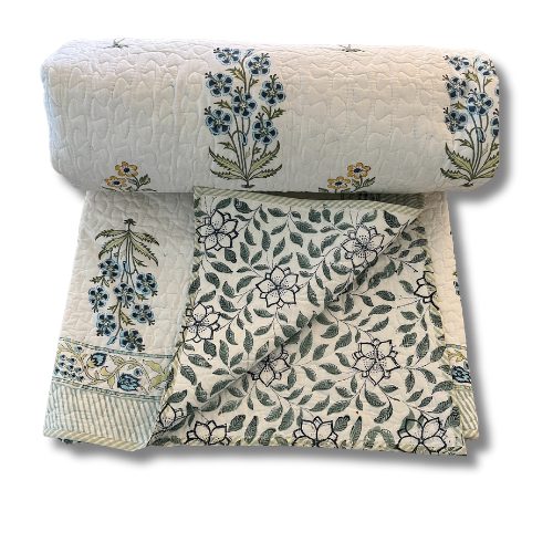 Reversible Bed Cover with 2 Pillow Case- Hand Block Printed (Jaal)