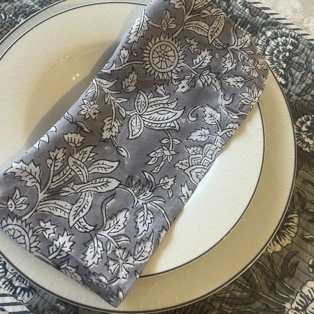 Table Mats (Reversible design) with Napkins Hand Block Printed -Emer