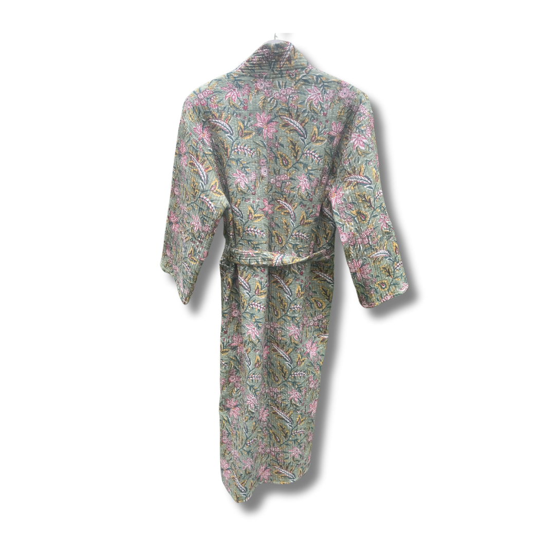 Quilted Hand Block Printed Bath Robe -Blom