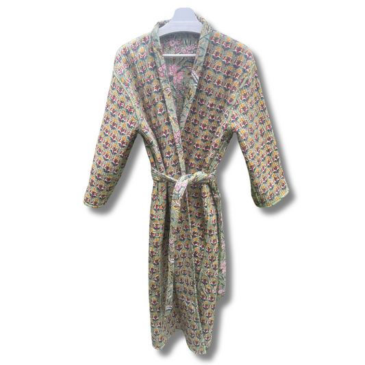 Quilted Hand Block Printed Bath Robe -Blom