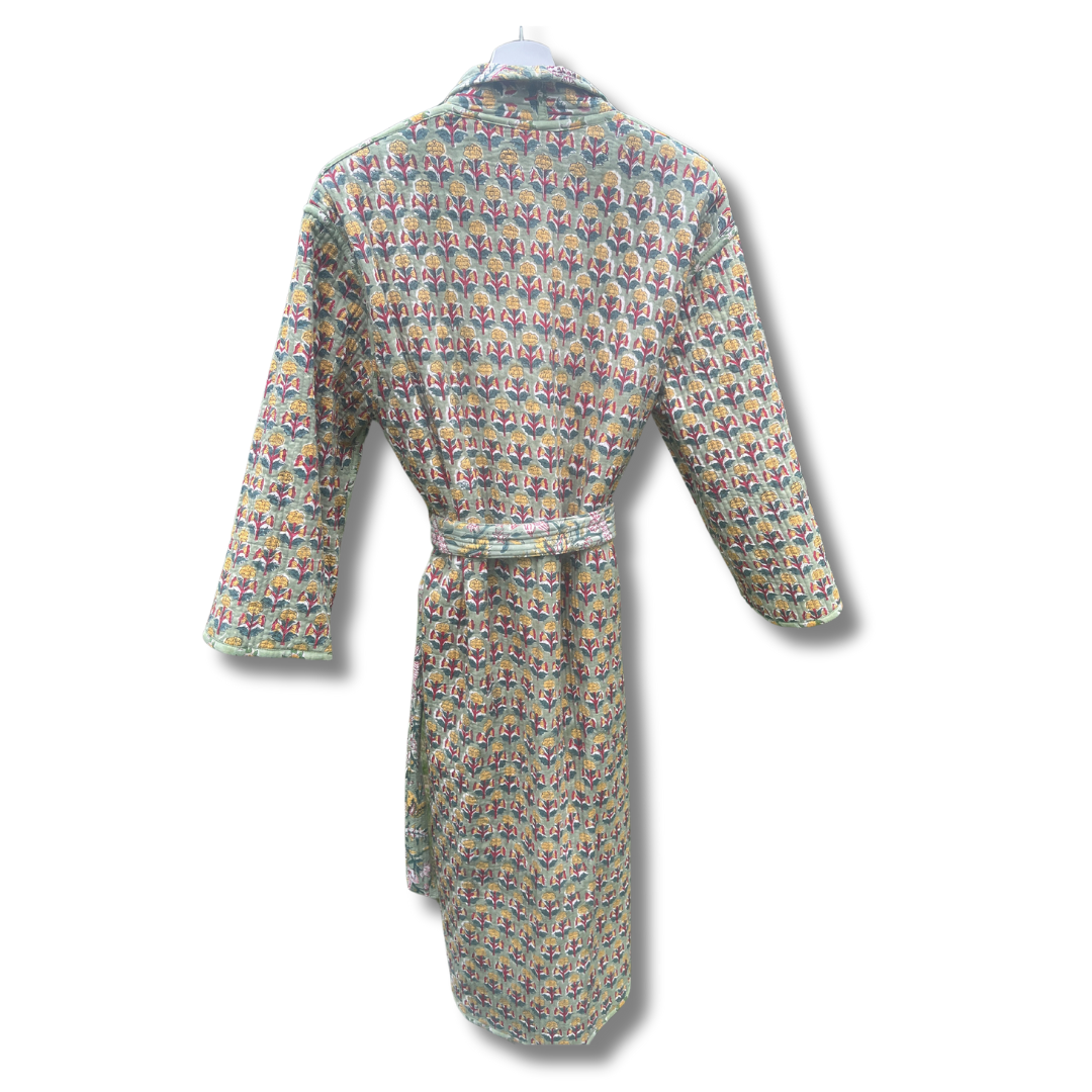 Quilted Hand Block Printed Bath Robe -Blom