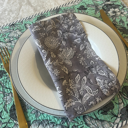 Table Mats (Reversible design) with Napkins Hand Block Printed -Emer