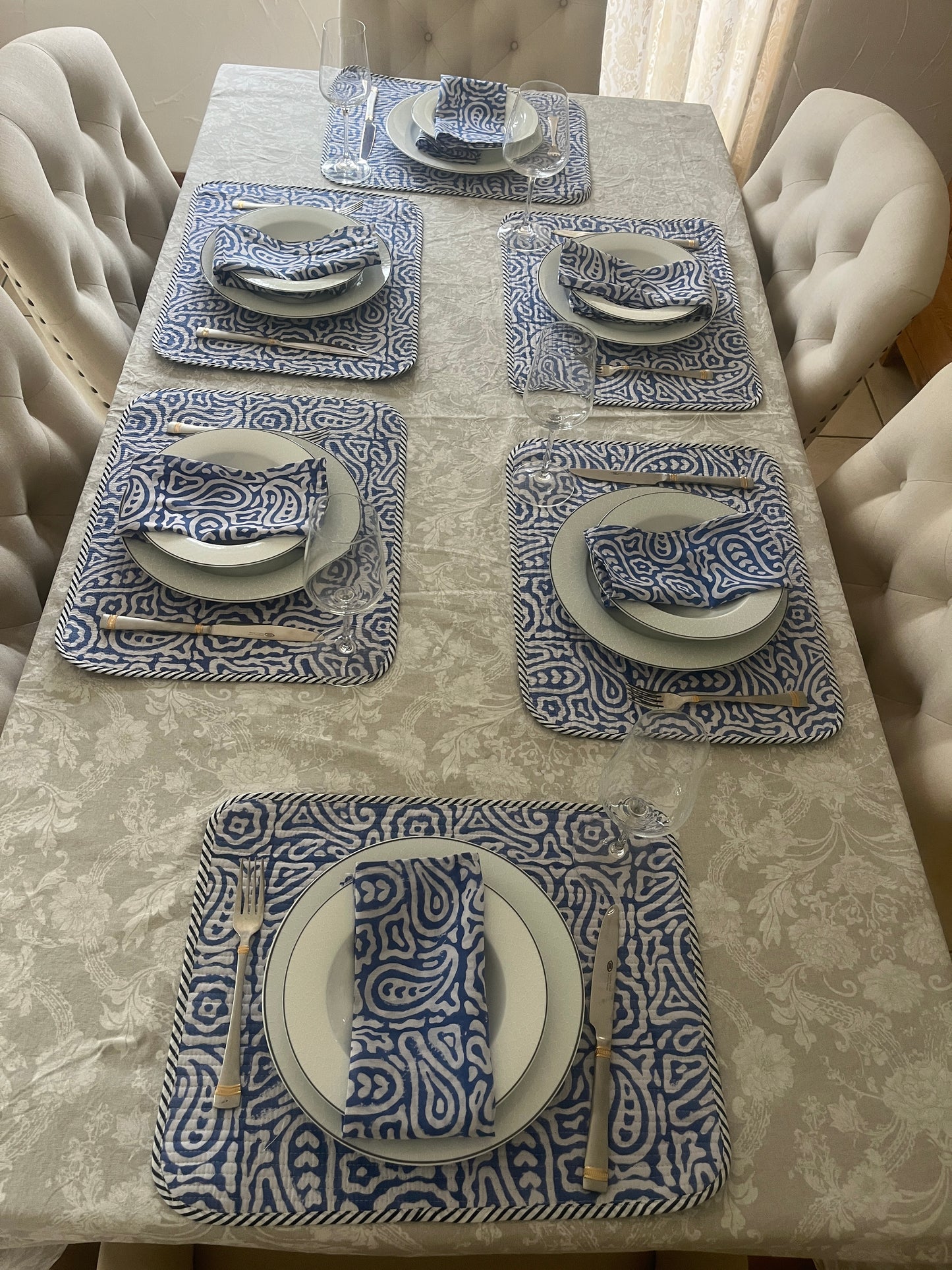 Table Mats (Reversible design) with Napkins Hand Block Printed -Asma