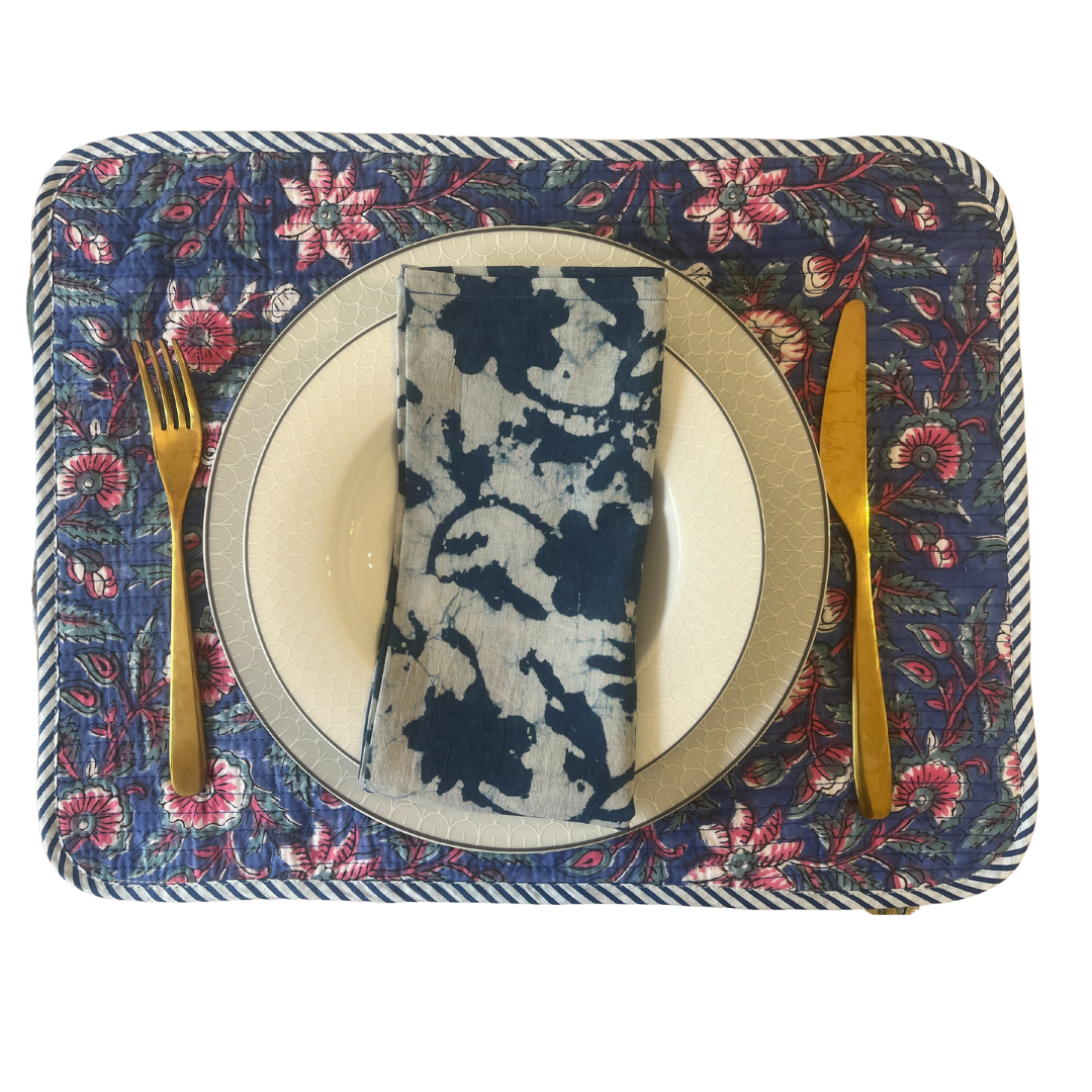 Table Mats (Reversible design) with Napkins Hand Block Printed -Dharti