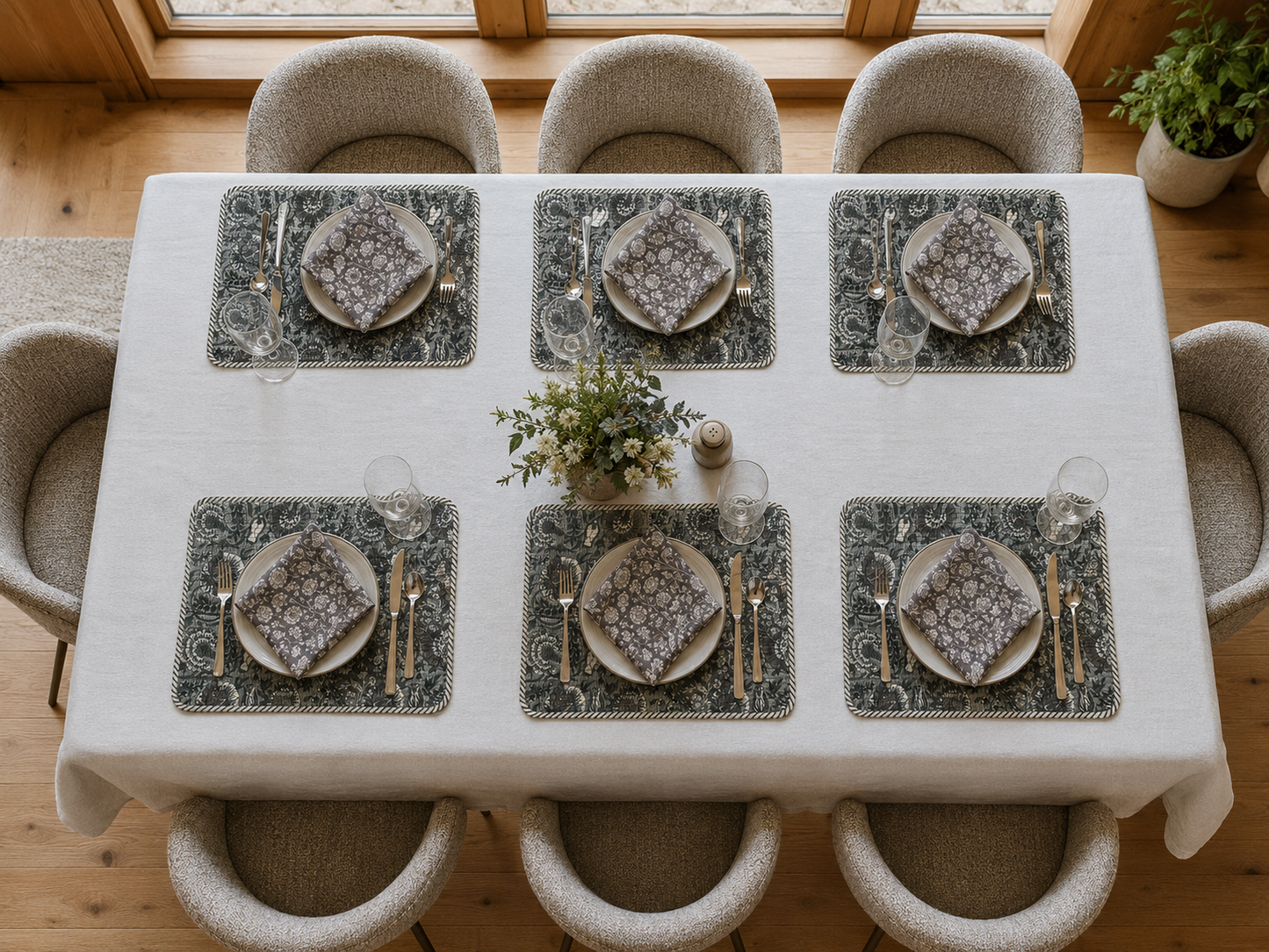 Table Mats (Reversible design) with Napkins Hand Block Printed -Emer