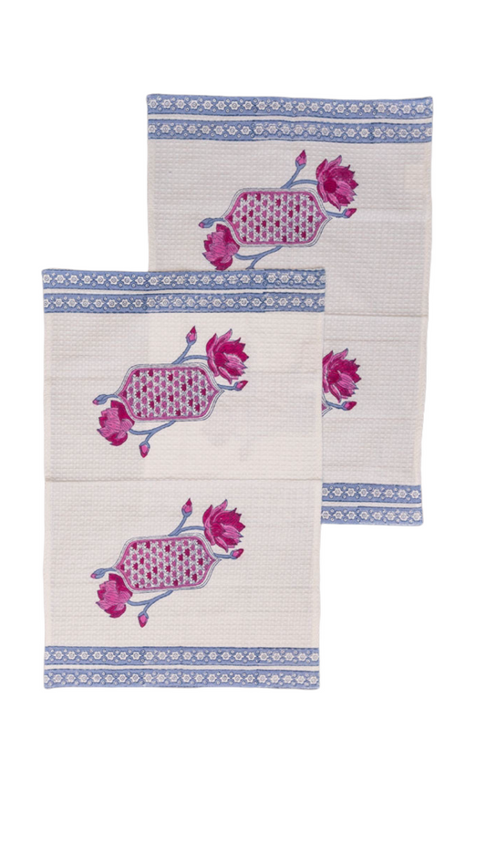 Set of 2 Hand Block Printed Hand Towel- Pom