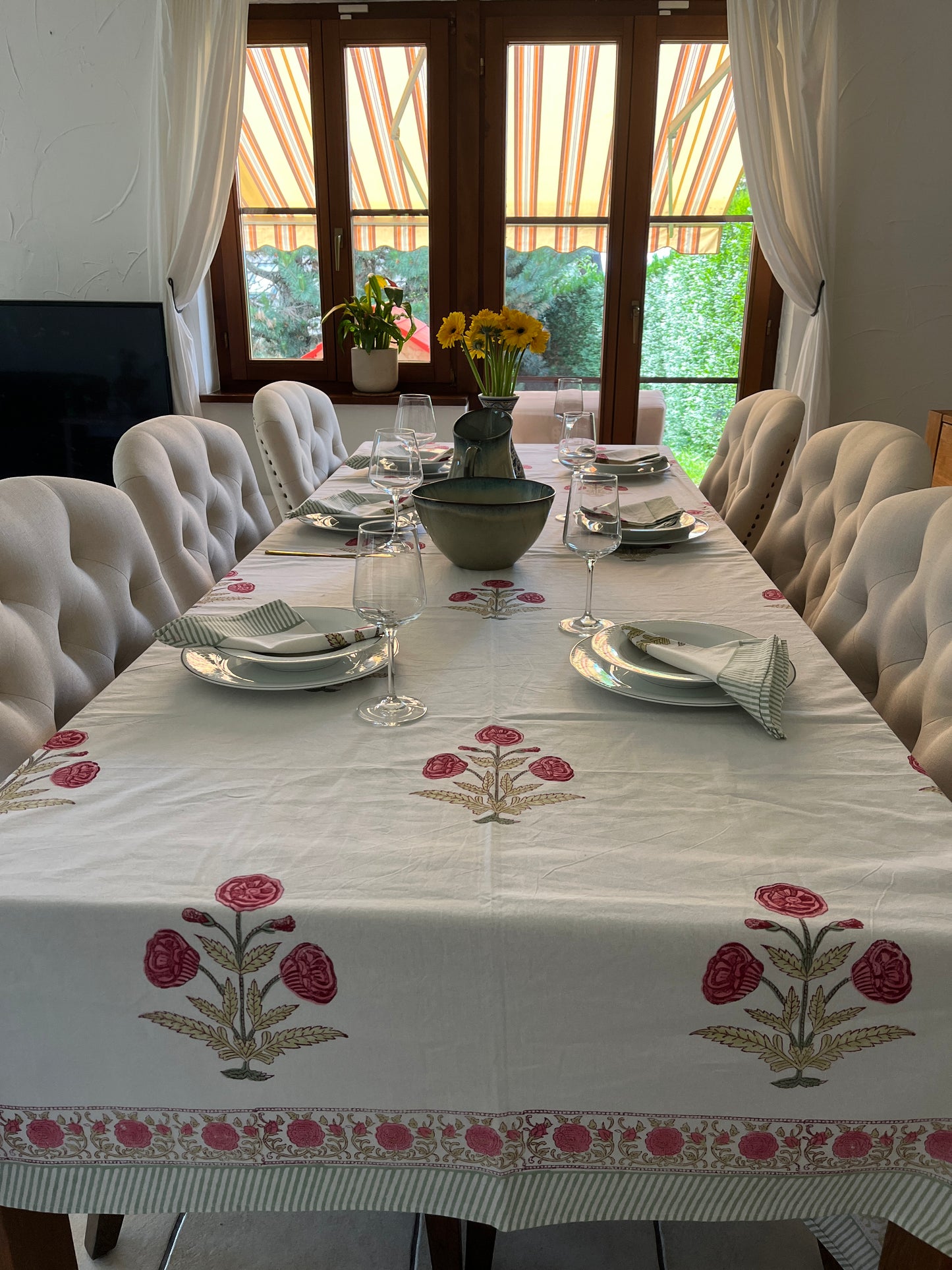 8 Seater Hand Block Printed Table Cover  with napkins (Harmony)