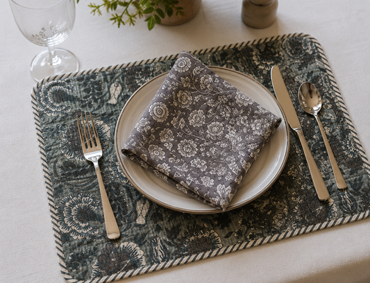 Table Mats (Reversible design) with Napkins Hand Block Printed -Emer