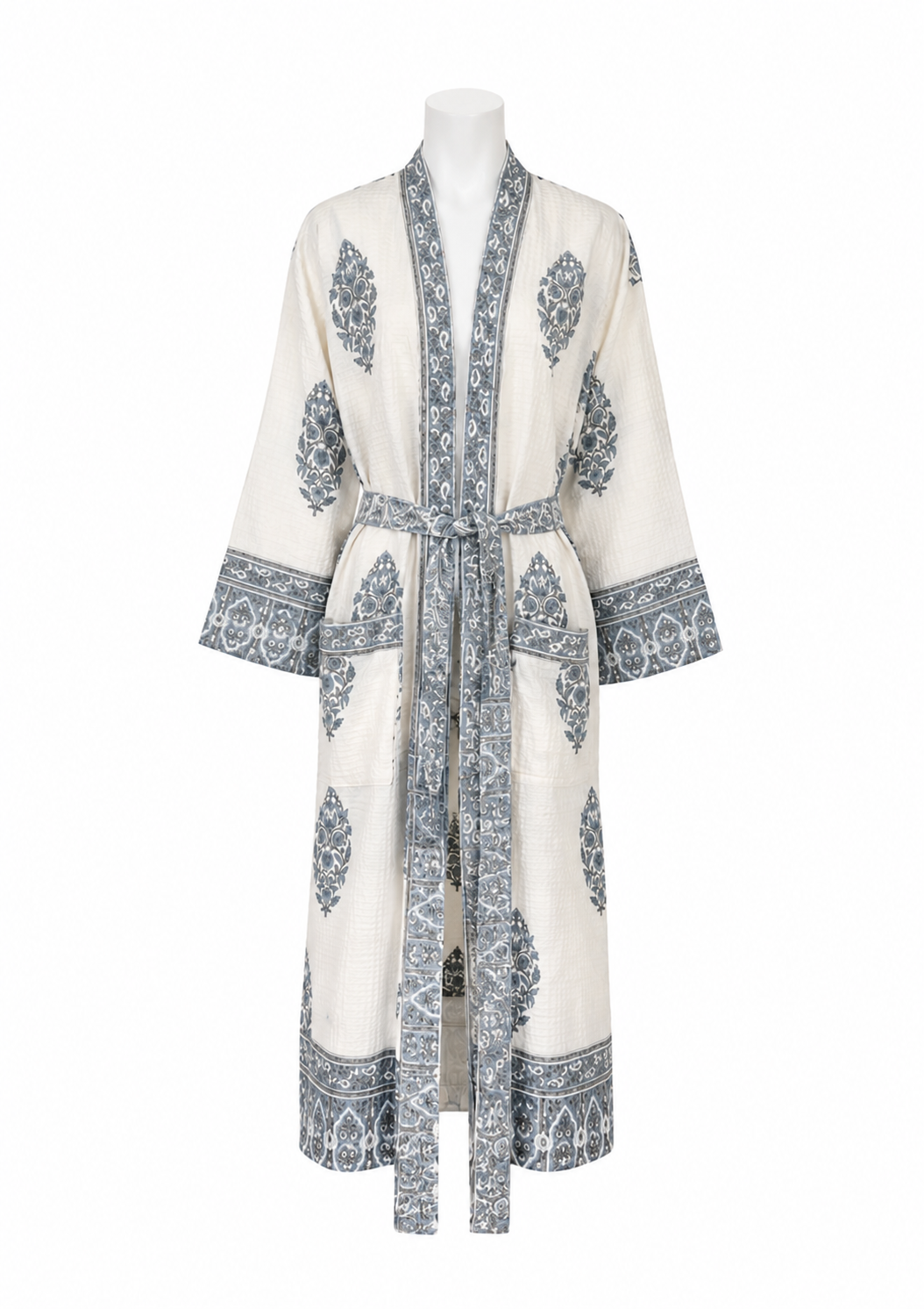 Bath Robe -Waffle Cotton - Hand Block Printed  - Artisan Crafted