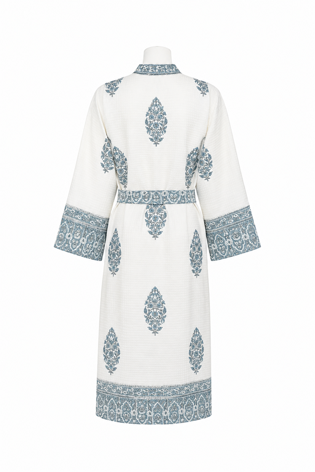 Bath Robe -Waffle Cotton - Hand Block Printed  - Artisan Crafted