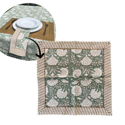 Hand Block Printed Table Cover with Napkins (Mana)