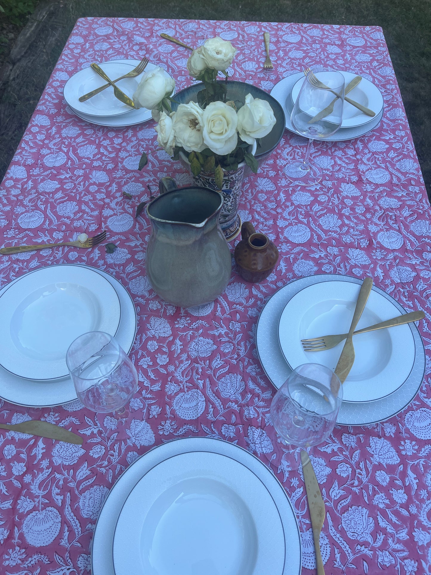 Hand Block Printed Table Cover (Blush)