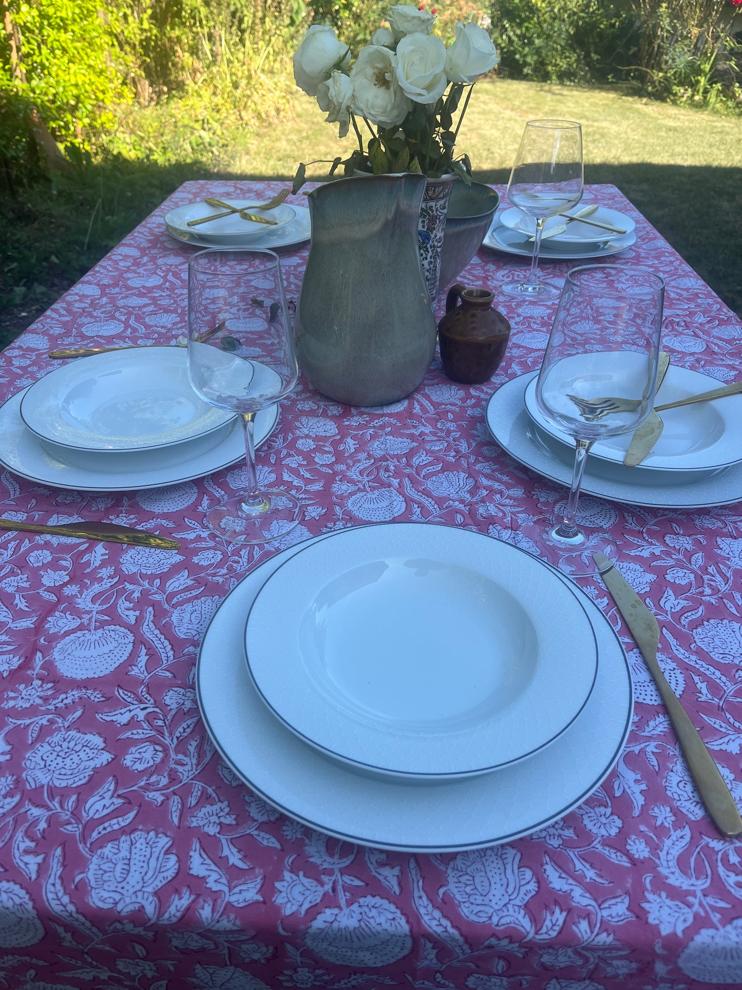 Hand Block Printed Table Cover (Blush)