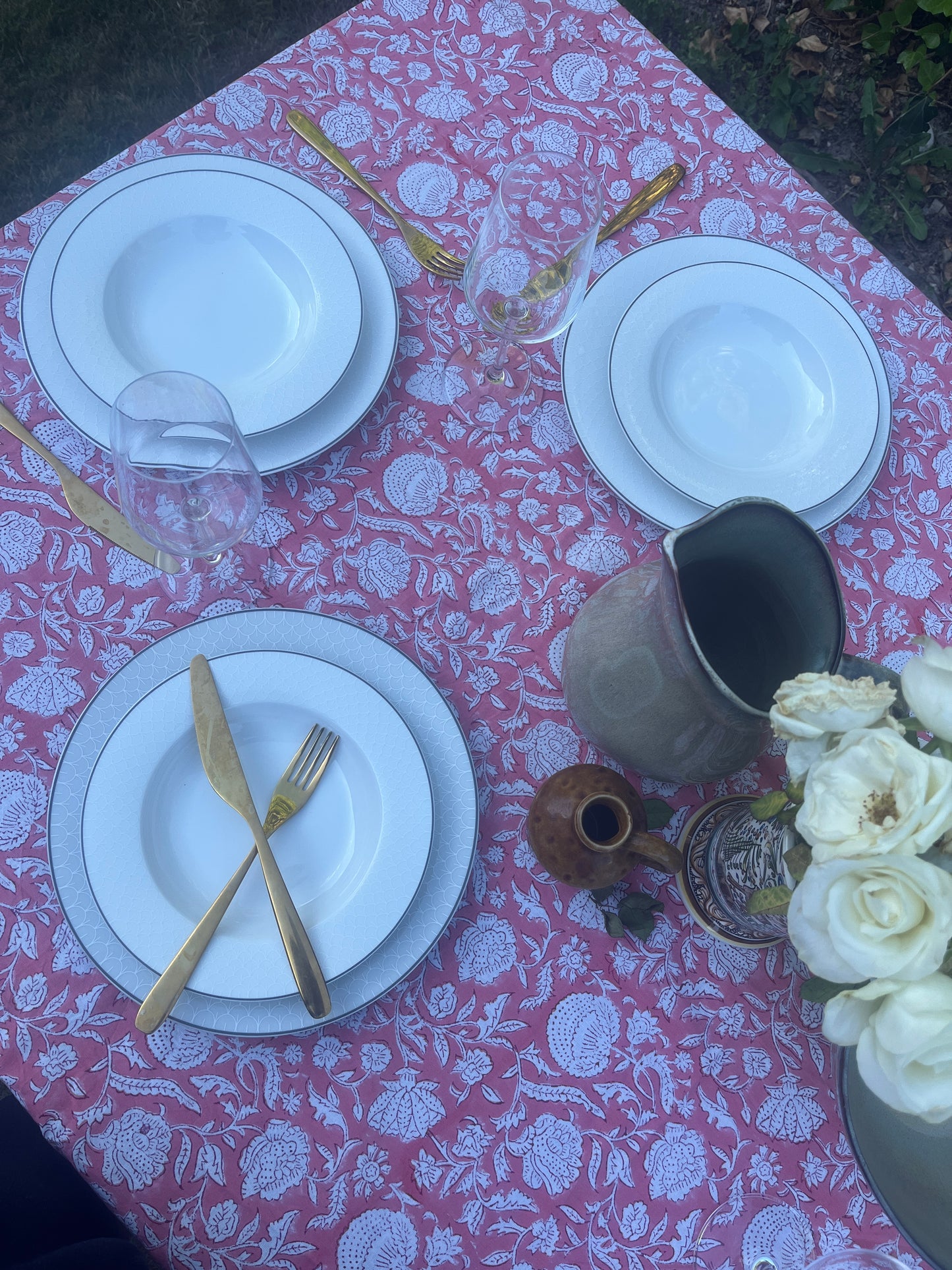 Hand Block Printed Table Cover (Blush)