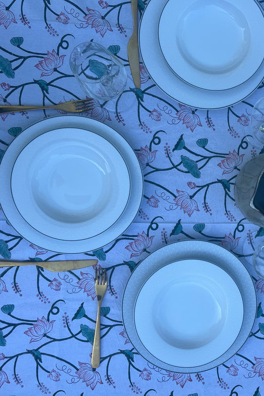 Hand Block Printed Table Cover (Lotus)