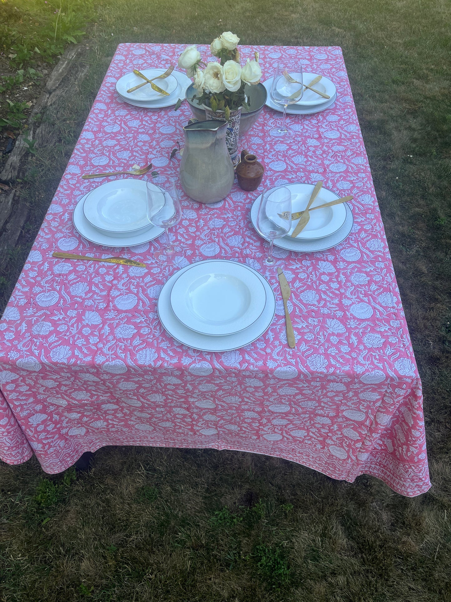 Hand Block Printed Table Cover (Blush)