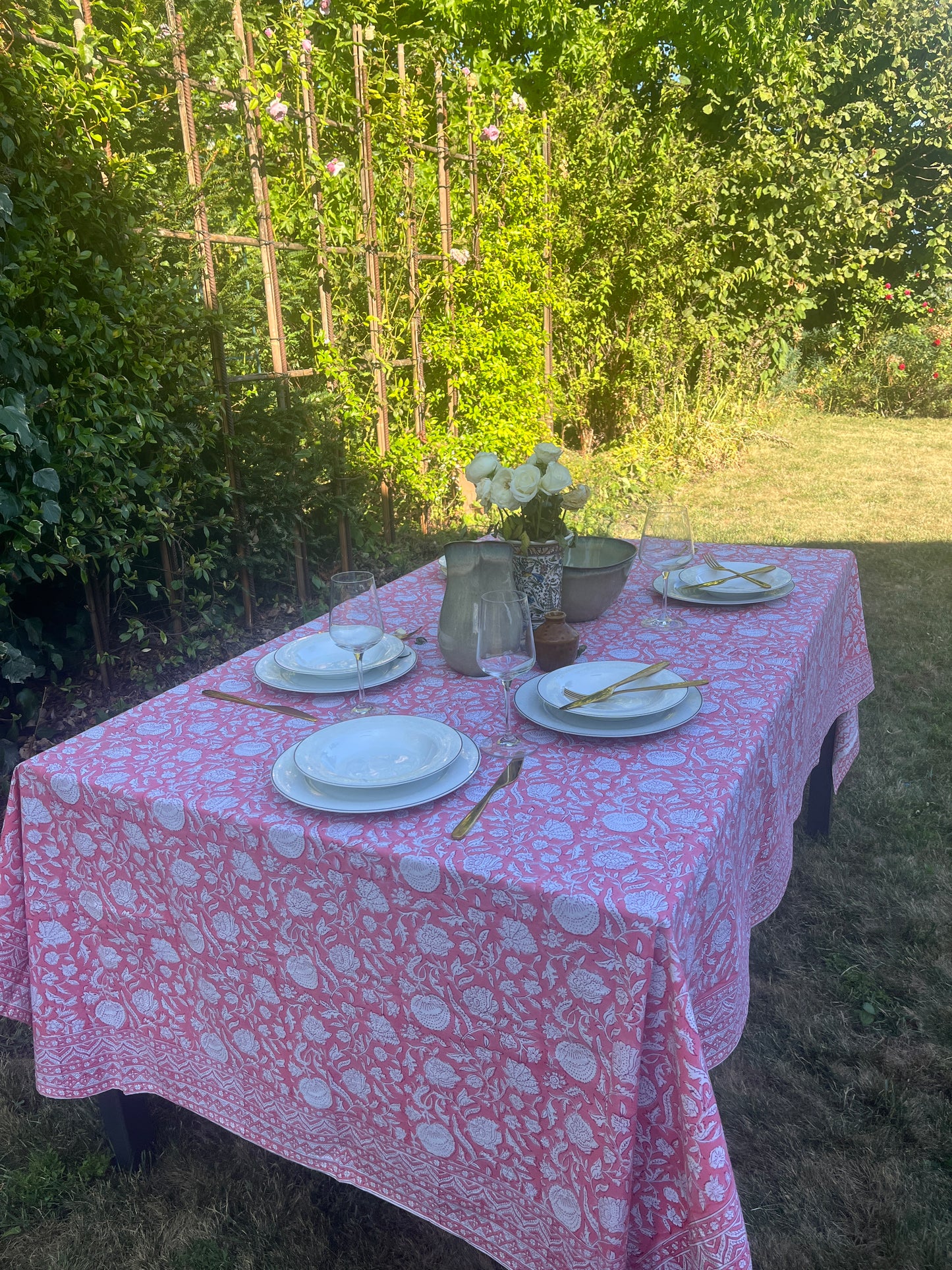 Hand Block Printed Table Cover (Blush)