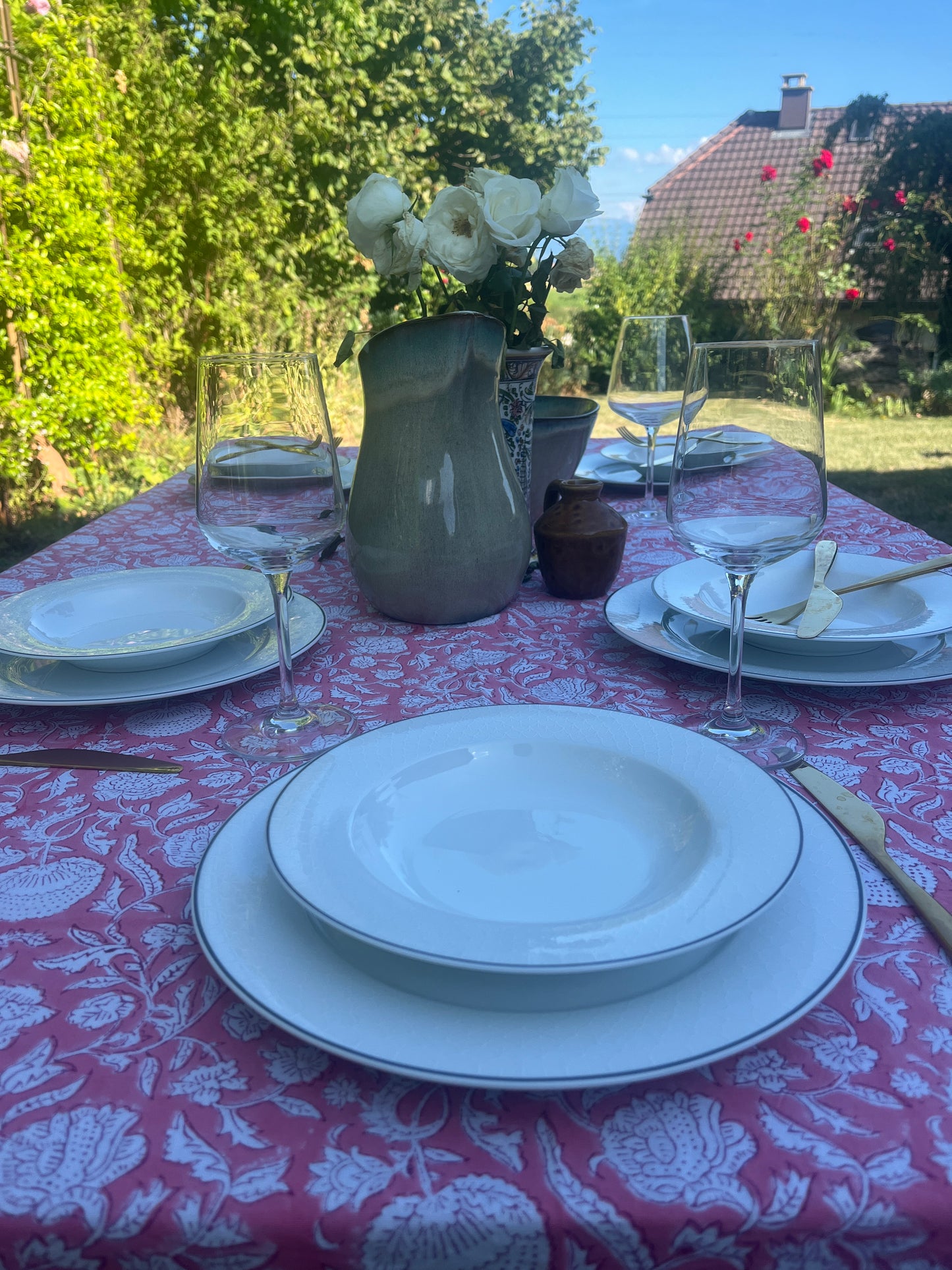 Hand Block Printed Table Cover (Blush)