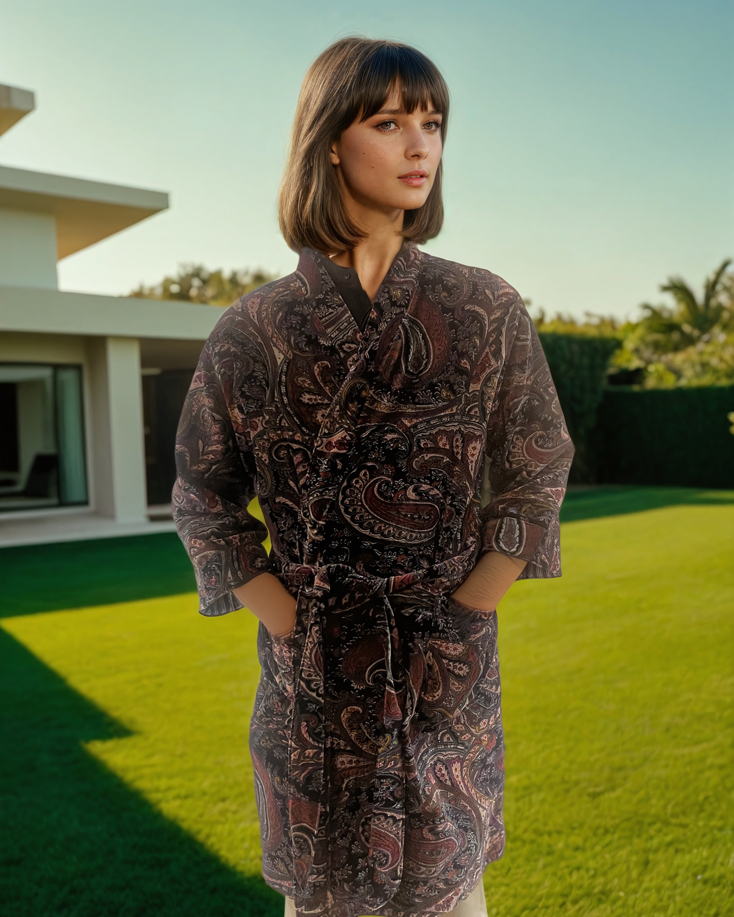 Velvet Printed Robe -Ambi