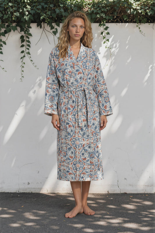 Hand Block Printed Cotton Robe | Unisex | Earthy Finds